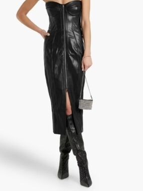 NICHOLAS Faux Leather Zip-Front Midi Dress